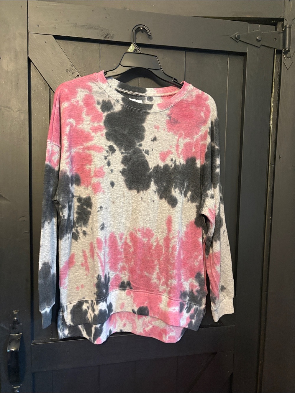Tie-Dye Crewneck Sweatshirt in Pink, Black & Gray
